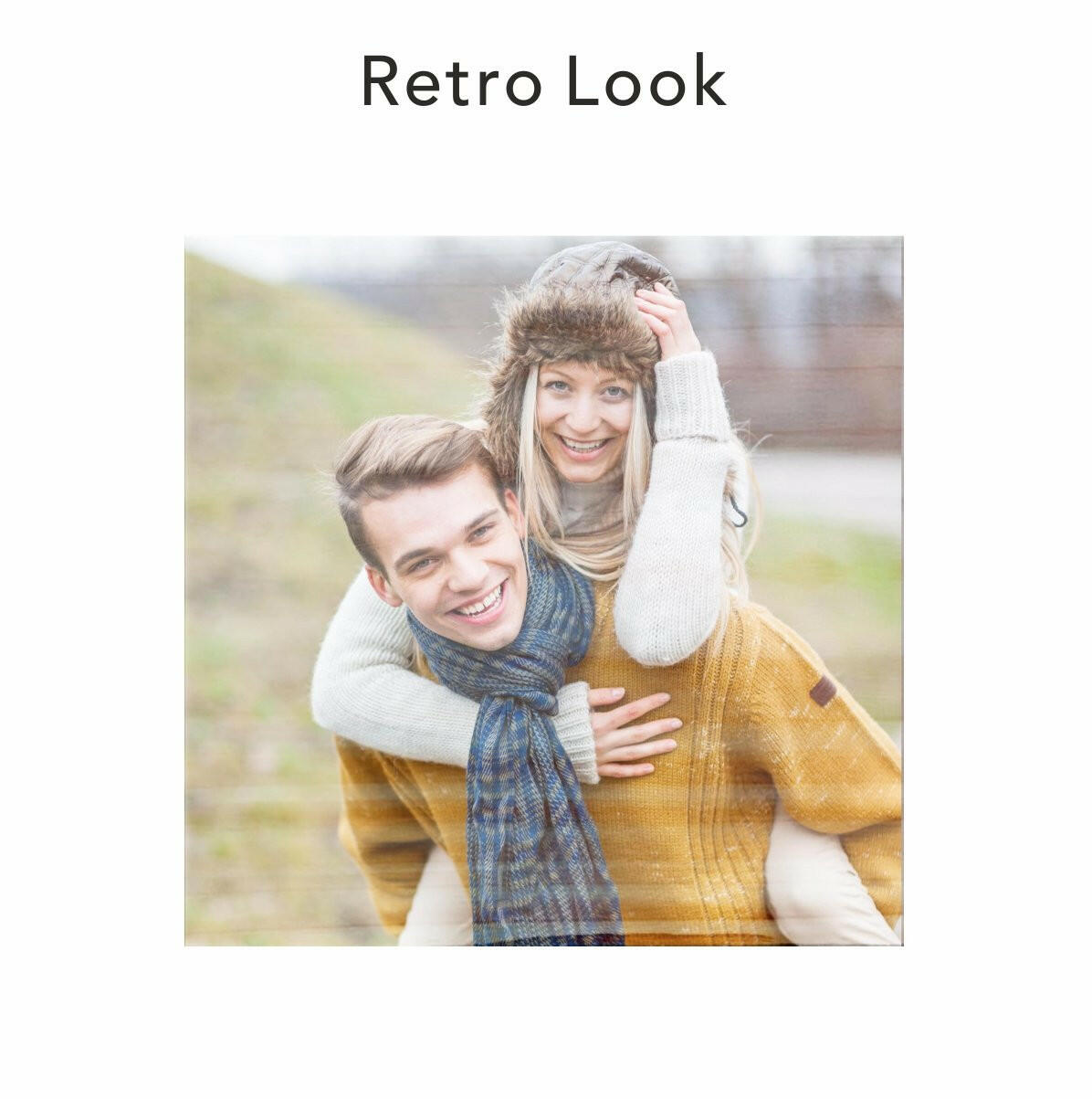 The retro photo wooden block allows the grain of the wood to show through. your photo which gives it a rustic feel.