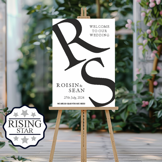 Black and white wedding welcome sign for indoor and outdoor use